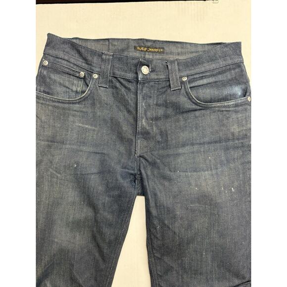 NUDIE Jeans GRIM TIM Men's Jeans W32 L34 Slim Fit Tapered Organic Dry Navy Dips - Picture 2 of 16